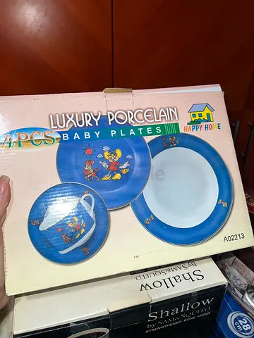 New Luxury Porcelain Baby Plates 3-piece Set (Blue) - Unused in Box