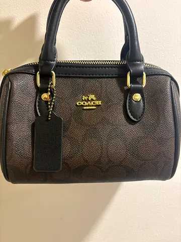 Coach Mini Satchel Bag in Signature Brown Canvas