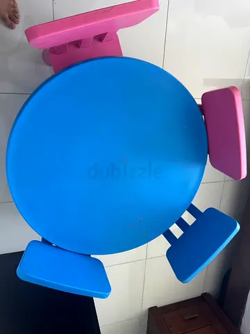 IKEA Kids Round Play Table with 4 Chairs (Blue  Pink) - Good Condition