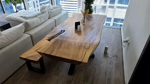 Selling high quality Luxury Sold wood Dining table with bench top quality