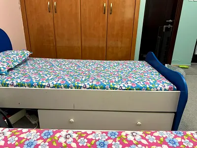 Single Childrens Bed with Underbed Drawers - Blue  White
