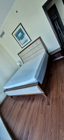 Queen wooden bed frame set with upholstered headboard without mattress