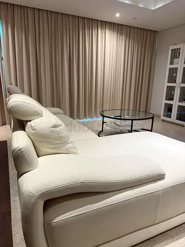 White Leather L-Shape Corner Sofa with Adjustable Headrests