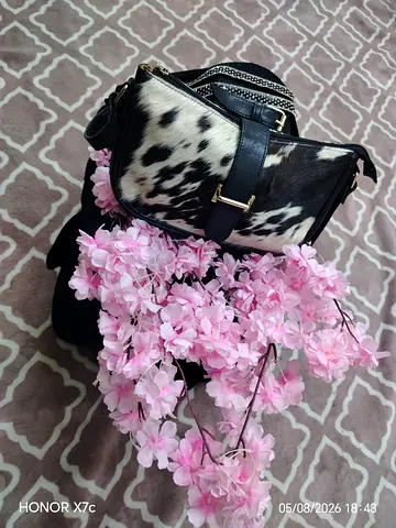 Black and white cowhide crossbody bag — 100% handmade original leather all leather produ