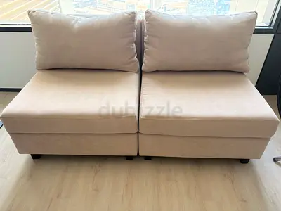 Pair of Beige Armless Sofa Chairs / Modular Ottomans (2 pcs)