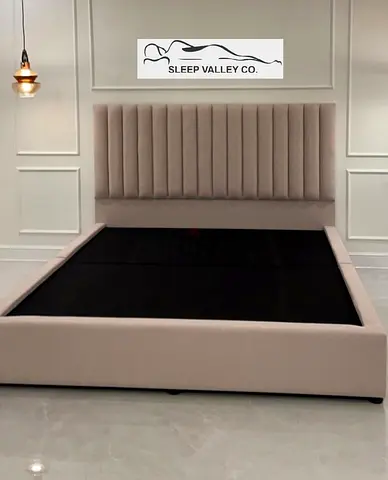 King Size Upholstered Bed Frame with Tall Channel-Tufted Headboard