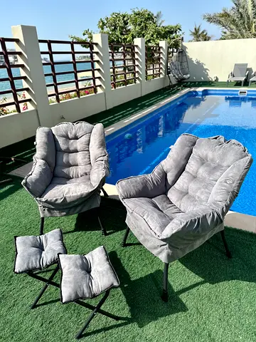 Brand New 2 Cozy Camping Chairs with Footrests and Side Pockets