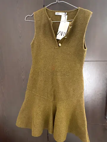 Zara Womens Olive Green Wool Blend Sleeveless Dress - New with Tags