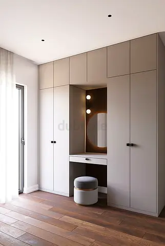 Built-in Wardrobe with Vanity Nook – Modern Neutral Finish