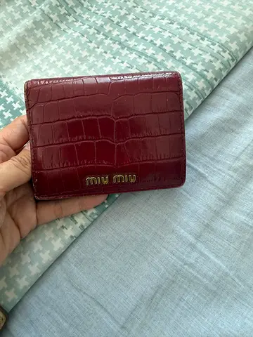 Miu Miu Crocodile-Embossed Leather Flap Wallet - Burgundy