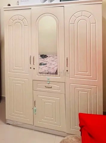 White 3-Door Wardrobe with Mirror - Good Condition