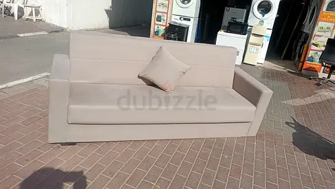 Light beige 3-seater sofa bed with single cushion with storage- good condition