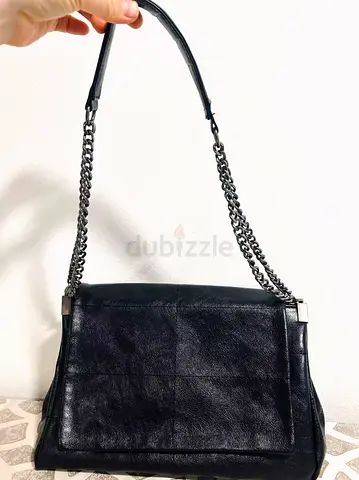 Black Leather Shoulder Bag with Chain Strap
