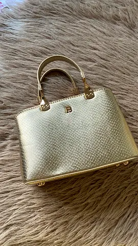 Gold structured handbag with top handles — small size