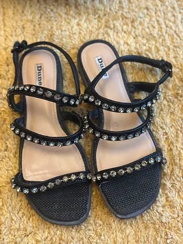 Black Dune London Sandals with Crystal Straps - Size 39-40