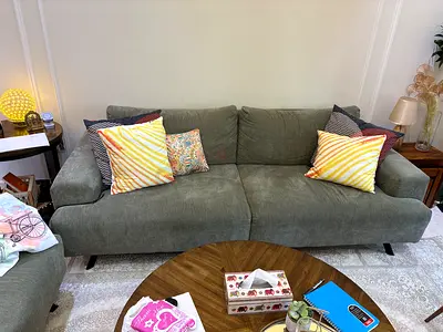 3 + 2 seater Green Fabric Sofa - Modern, Comfortable, Good Condition