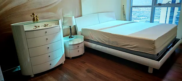 White glossy wood Platform Bed 180x200cm, without Mattress, in set