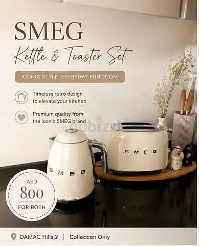 SMEG Kettle and 2-Slice Toaster Set (Cream) - Retro Style