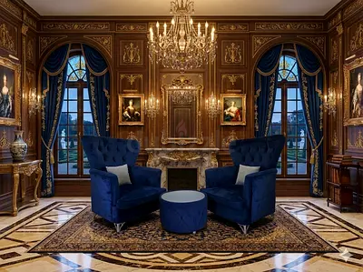 Urgent sale- Pair of Royal Blue velvet arm king chairs, small round table, seat covers are removable