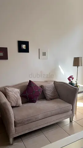 2-2-3 seater velvet sofa in light beige — good condition with 2 tables