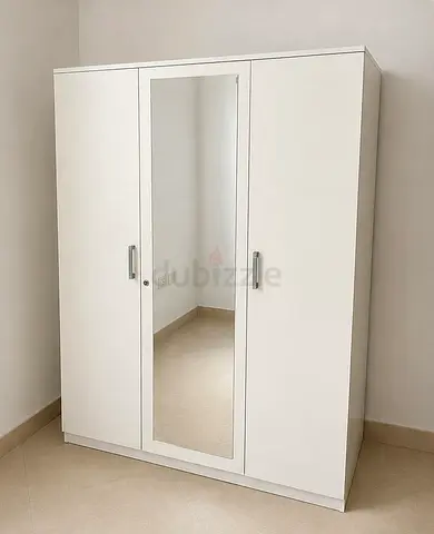 White 3-Door Wardrobe with Center Mirror - Perfect Condition like new