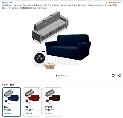 Stretch Fit Sofa Cover 3-Seater - Navy Blue, Machine Washable