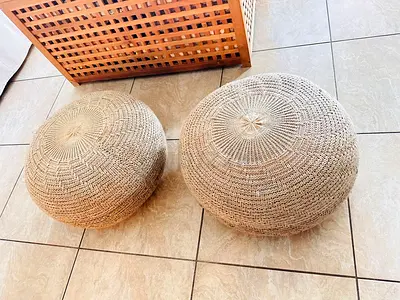 Pair of Handmade Woven Jute Poufs (100 each)