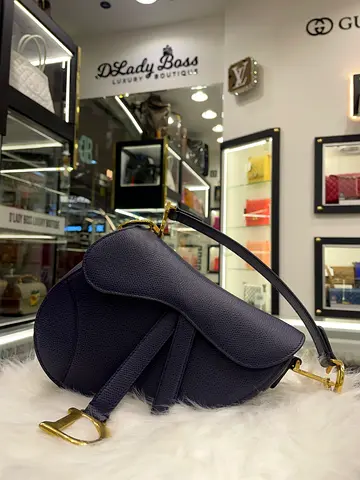 Christian Dior Navy Blue Leather Mini Saddle Bag (Authentic/PreOwned)
