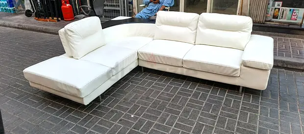 Sofa Leather White L Shape