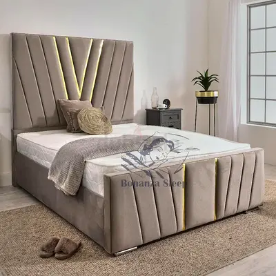 Brand New King Size Bed with Golden Strips - Fully Customizable Luxury Design - UAE Sharjah Made