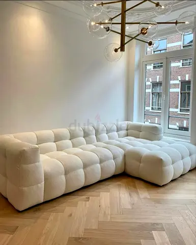 Modern White Tufted L-Shaped Modular Sofa (Left Corner)