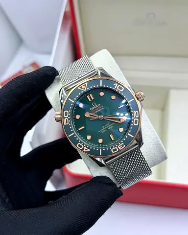 Omega Seamaster Diver 300M – Green Dial, Rose Golden Accents, Milanese Bracelet master Copy Watch