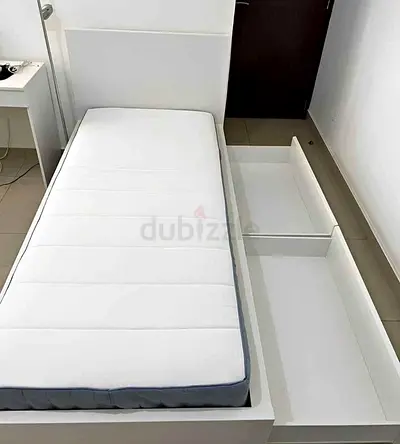 Ikea malam single  bed 90/200cm bed with 2 storage drawers underneath and Ikea mattress