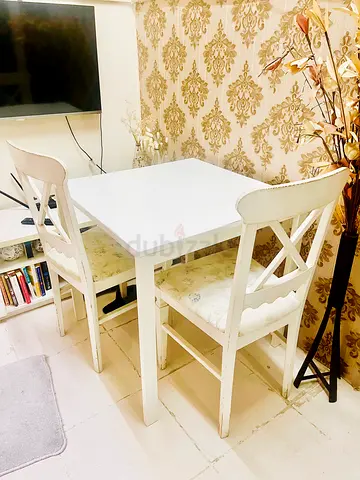 IKEA Compact White Dining Table with 2 Matching Chairs