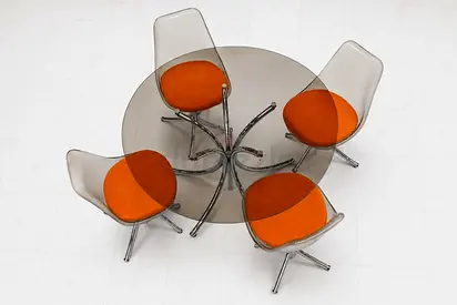 Modern Round Glass Dining Table Set with 4 Designer Chairs – Excellent Condition