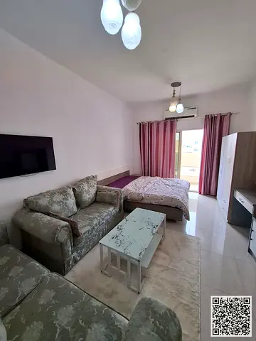 A golden opportunity! Luxurious, fully furnished studio apartment for monthly rent (with balcony) in Al Rawda 1, near Sheikh Mohammed Bin Zayed Road –