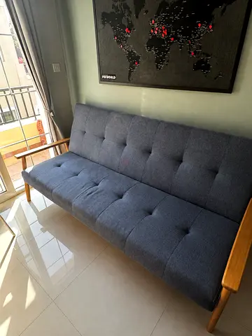 Mid-century Modern 3-seater Sofa Bed in Dark Blue Fabric