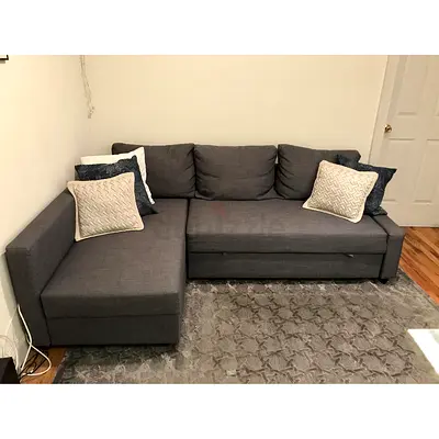 Dark Grey L-Shaped Sofa with Chaise - Good Condition