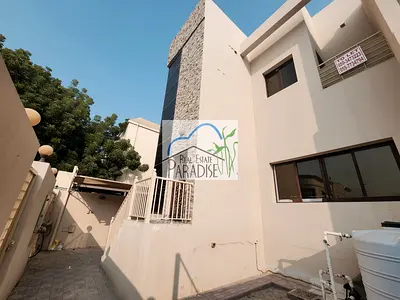 Away from fly zone/ private entrance /3 Bedrooms villa /4 Bathrooms /private back yard/fitted kitchen/4 parking/maid room/available for rent in mirdif