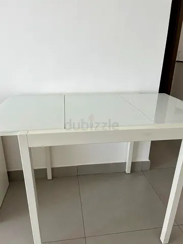 White Dining Table — Compact  Minimal, Glass Top