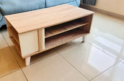 Light Oak Coffee Table with Open Shelves — Like New