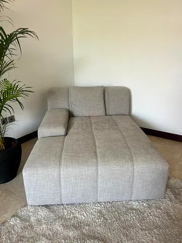 2x Light Grey Fabric Chaise Lounge / Corner Sofa Section