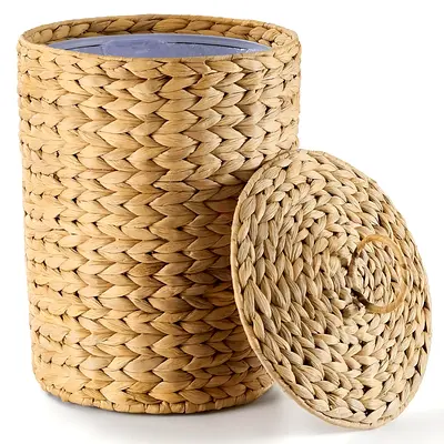 3204 - SLEEPHEAD®3 Gallons Wicker Trash Can with Lid,Handwoven Rattan Trash Can, Woven Decorative