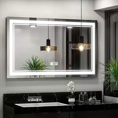 Modern LED Bathroom Mirror with Touch Sensor, Dimmable and Anti-Fog, Wall-Mounted Makeup Mirror