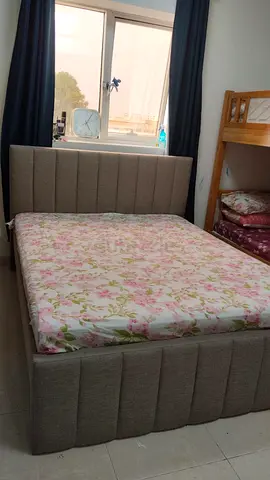 QUEEN SIZE BED WITH MATTRESS . ( IKEA ) Fabric Bed Base with Mattress (Double) - Neutral Beige