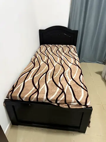 Single wooden bed frame with headboard and footboard - dark finish without matress