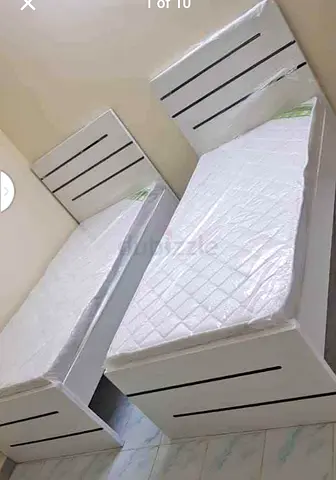 Brand New Pair of Single Beds with Mattresses - White Wooden Frame