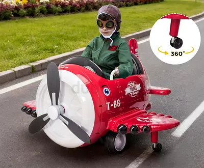 Tobbi Childrens ride-on airplane with music, joystick control and remote control