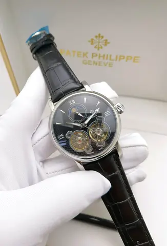 Patek Philippe style mens mechanical Master Copy wristwatch with visible tourbillon