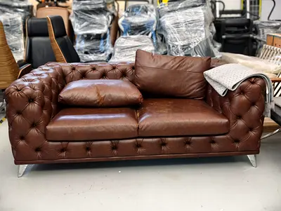 Brown Leather Chesterfield 2-Seater Sofa - Used